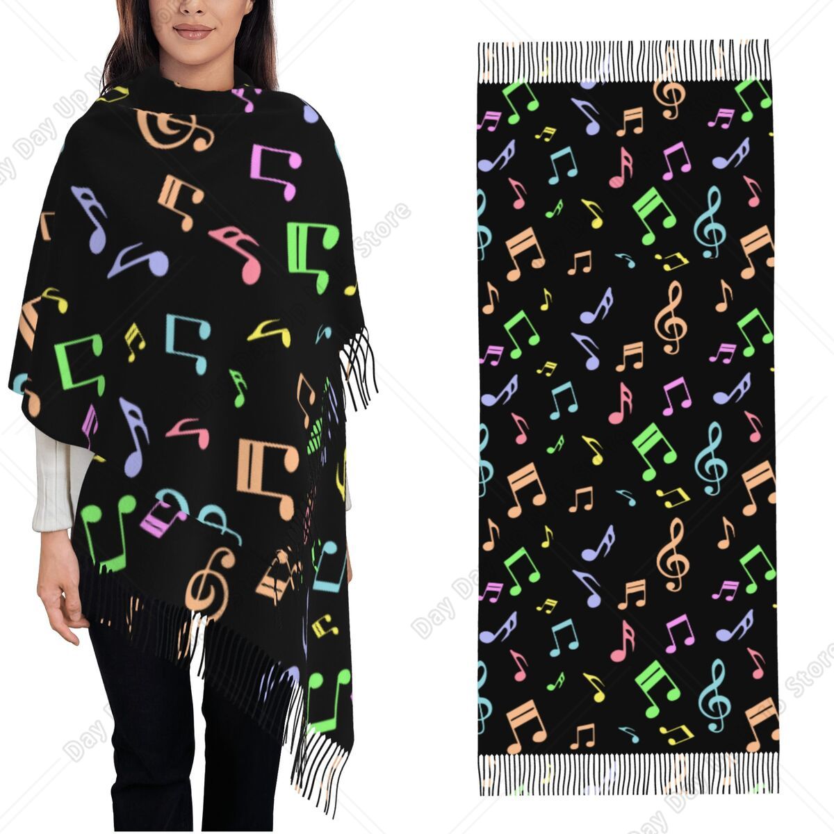 Pashmina Wrap Large - Cute And Colorful Music Notes Pattern