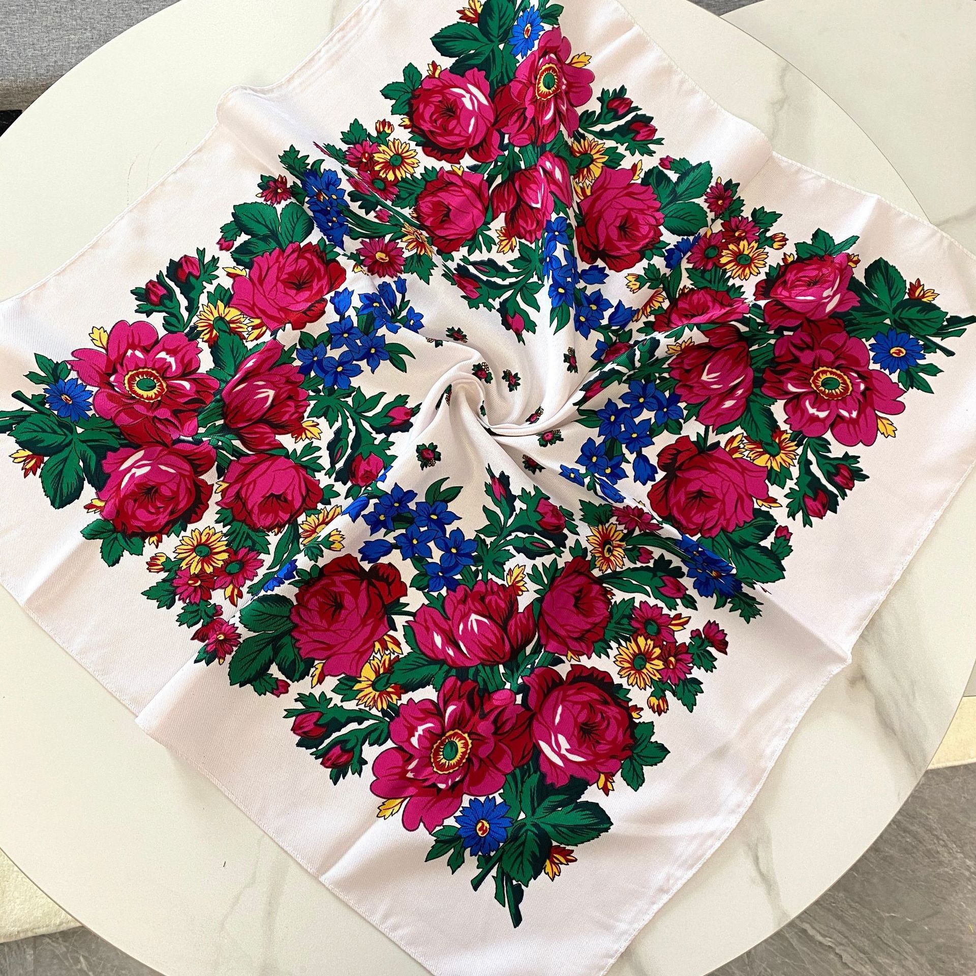 Bandana Cotton - 70*70cm Russian Floral Square Scarf Women