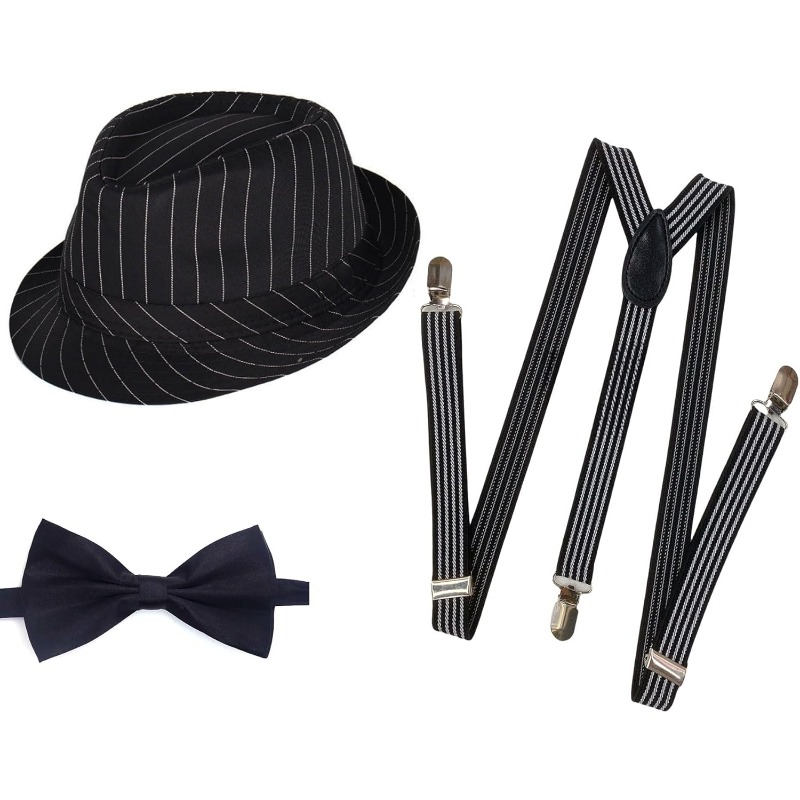 Bow Tie Pre Tied - 1920s Mens Costume Fedora Hat Gatsby