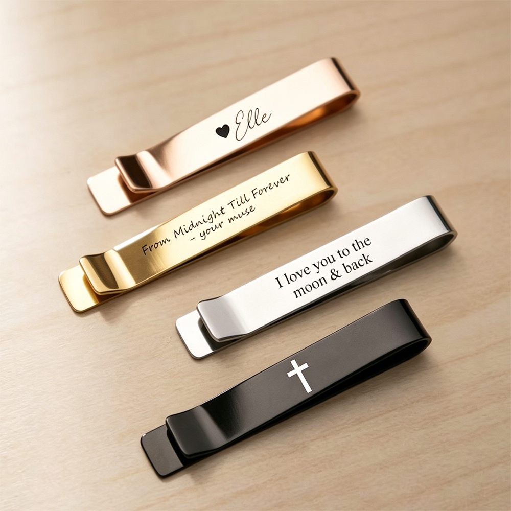 Tie Clip Silver - Stainless Steel Custom Engraved Tie Clip
