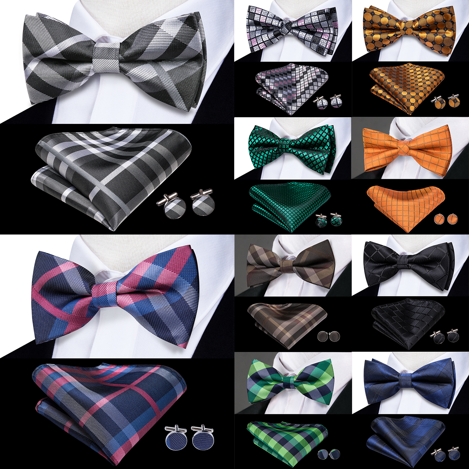 Bow Tie Pre Tied - Hi-Tie Grey Plaid Jacquard Pre-tied Mens