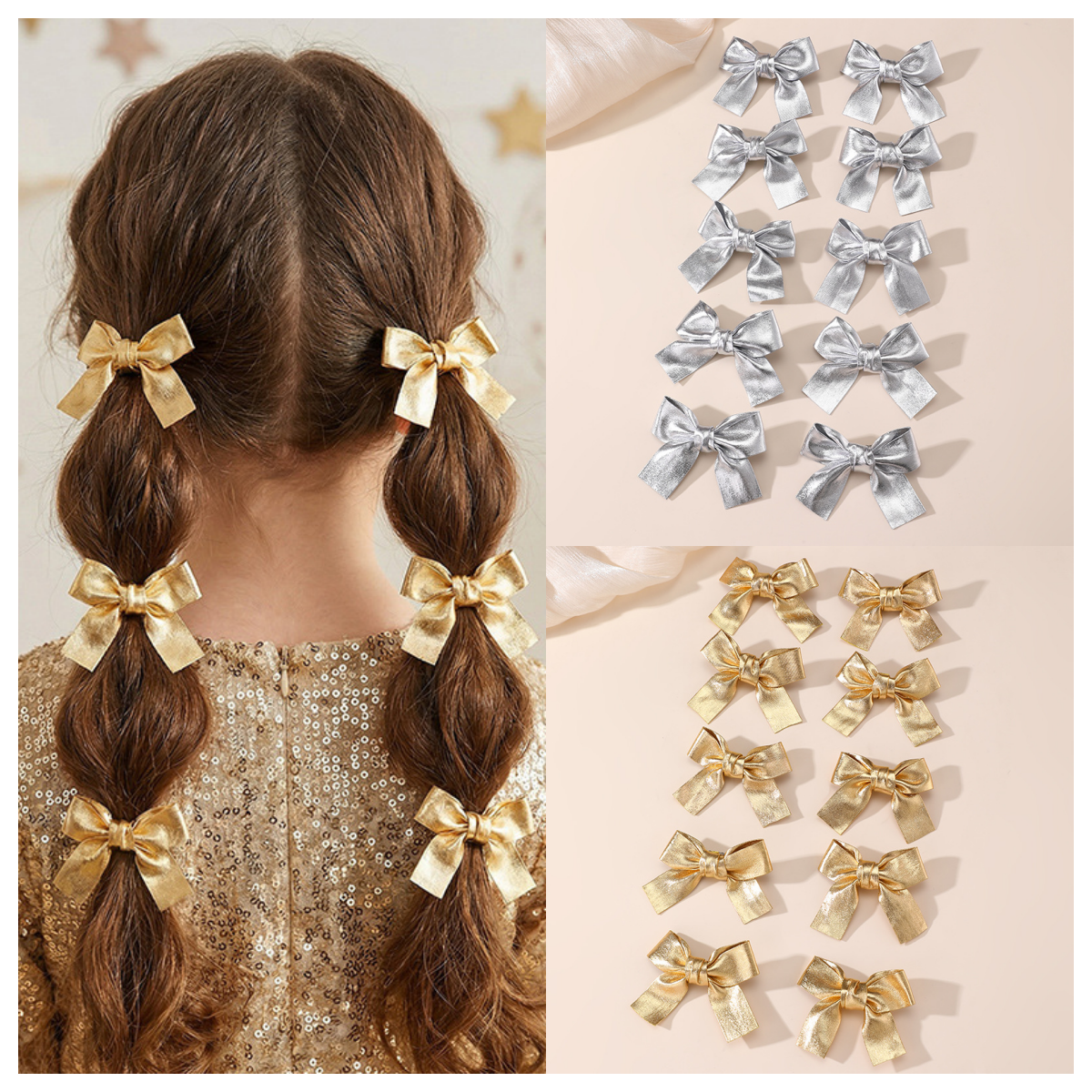Tie Clip Silver - Gold and Silver Bow Hair Clips,