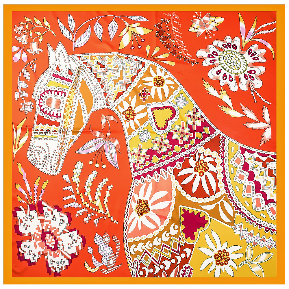 Scarf Silk Square - 130cm Brand Women Scarves Design Horse