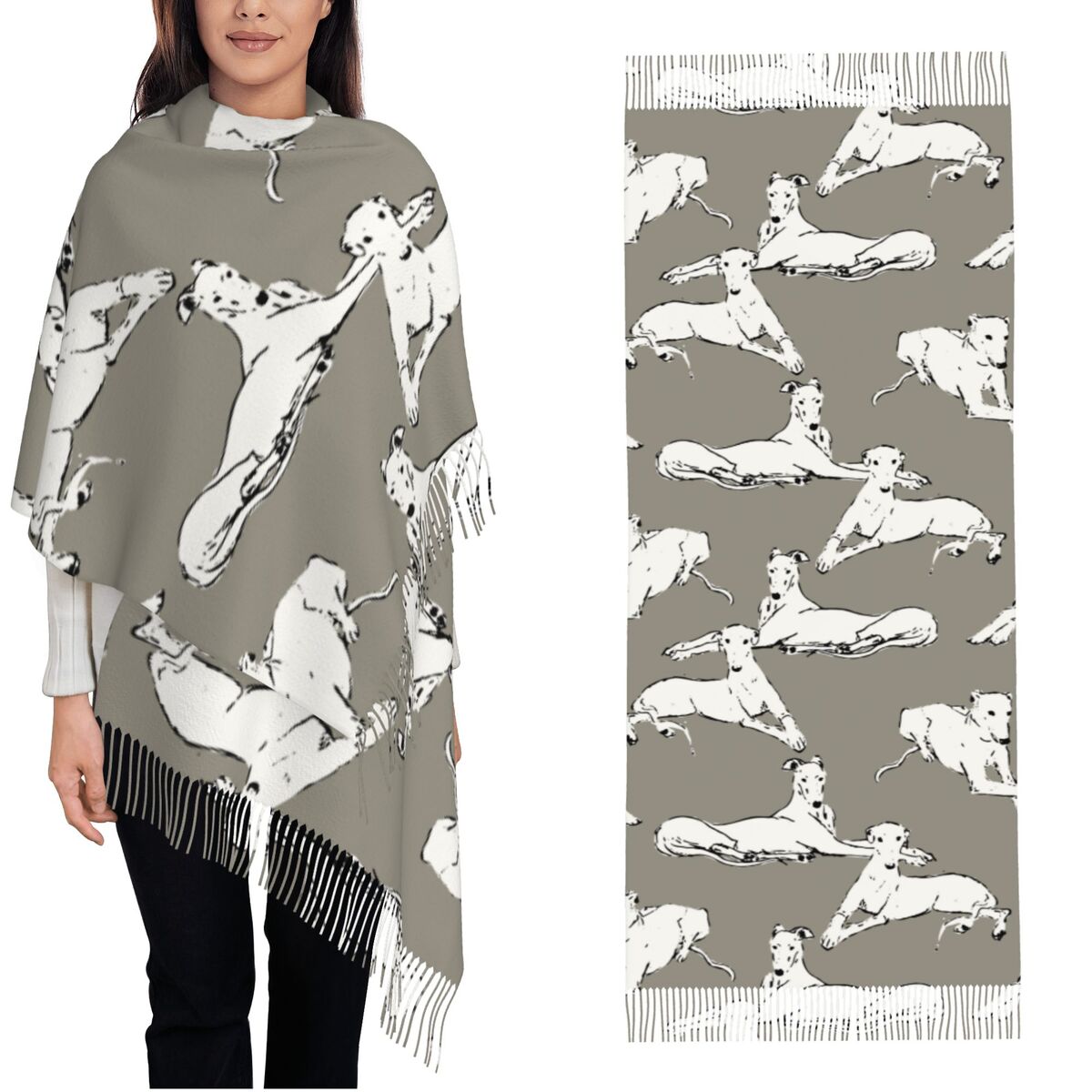 Pashmina Wrap Large - Relaxing Greyhound Whippet Scarf for Women
