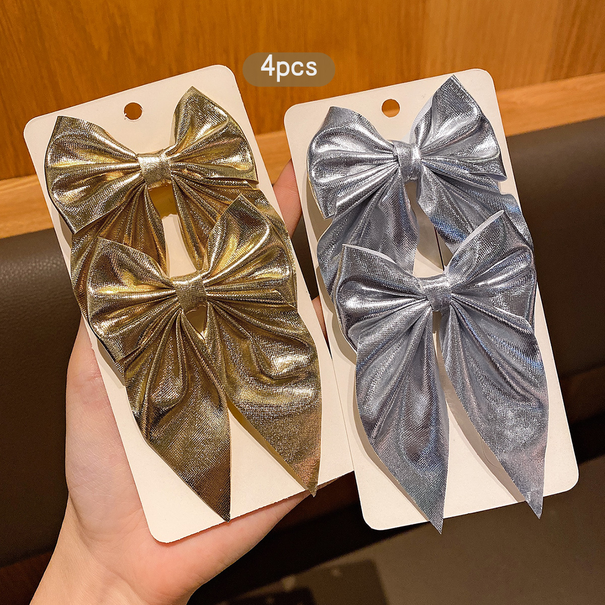 Tie Clip Silver - 4 fashionable bow hair clips in