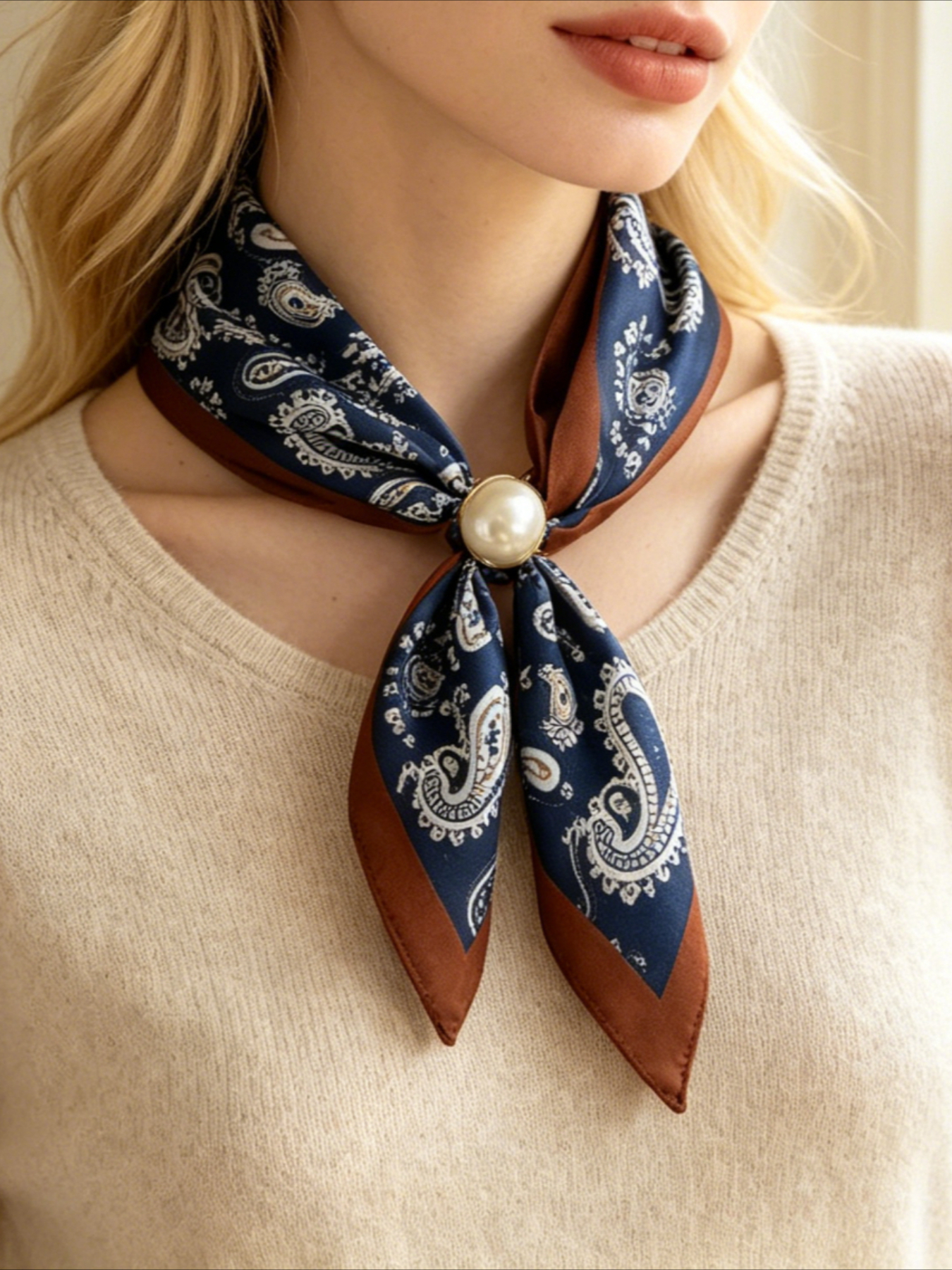 Ascot Neck Scarf - 1 Women's Vintage Printed Satin Neck