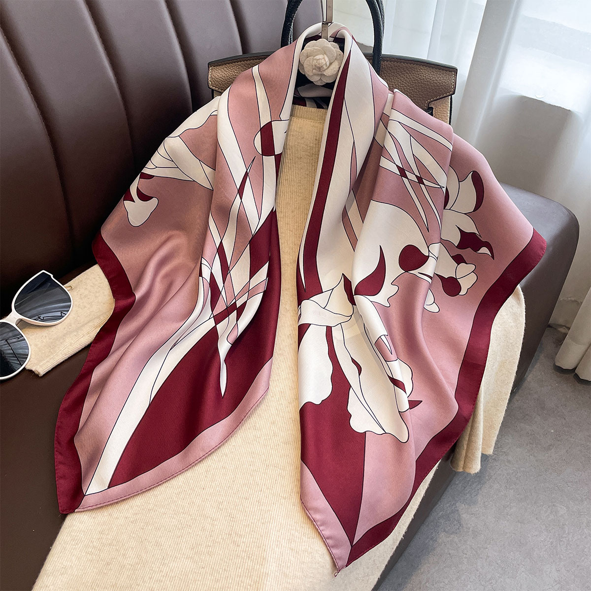 Ascot Neck Scarf - Luxury 90*90Cm Square Scarf Twill Silk