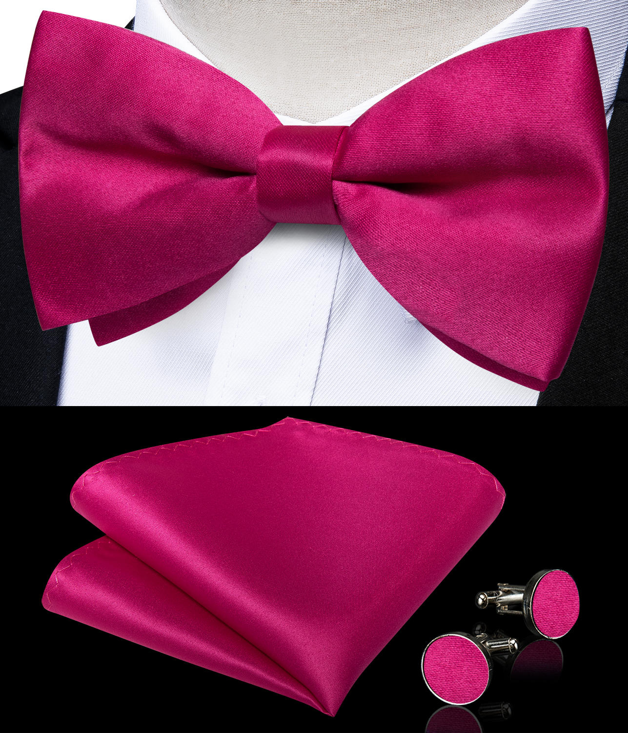 Bow Tie Pre Tied - Men's Solid Pre-tied Bowtie Rose Red