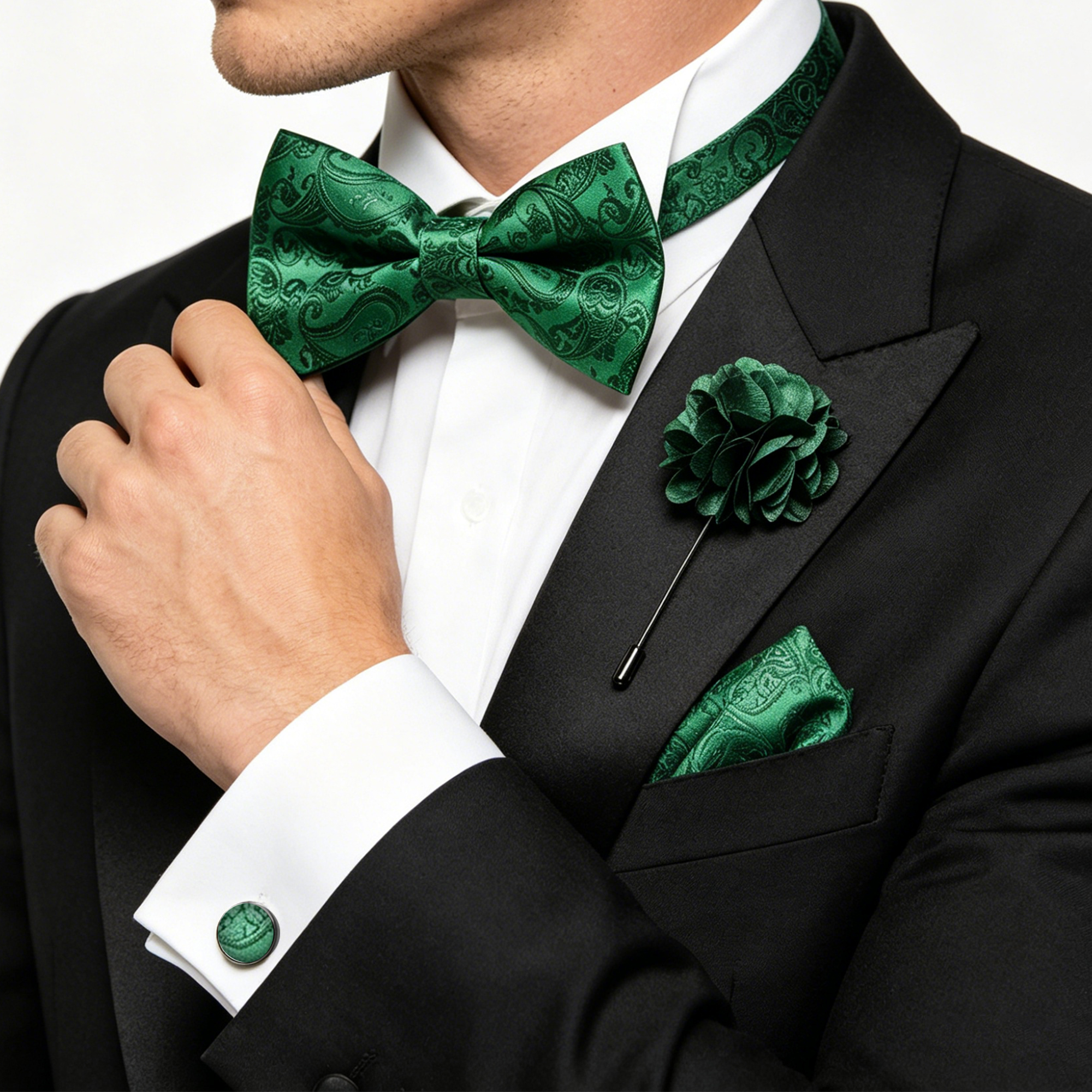 Bow Tie Pre Tied - 36pcs Black Silk Jacquard Paisley Mens