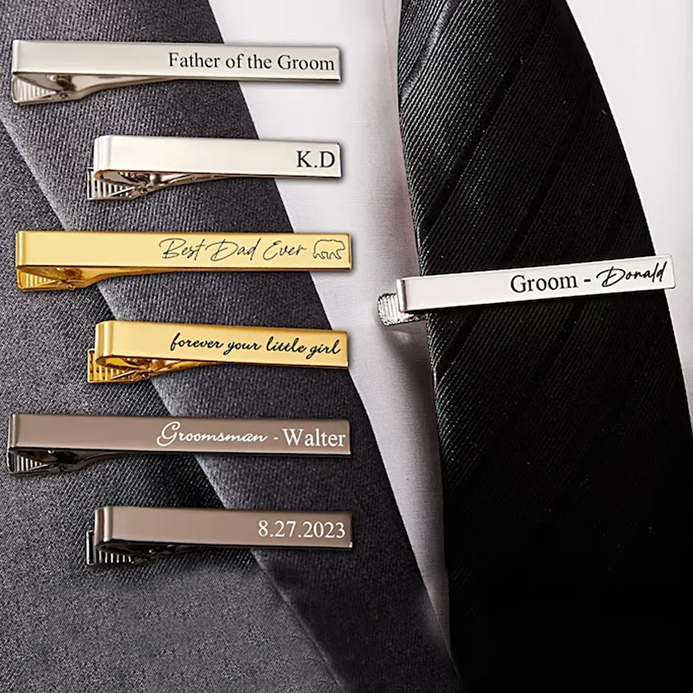Tie Clip Silver - New Custom Carved Name Tie Clips