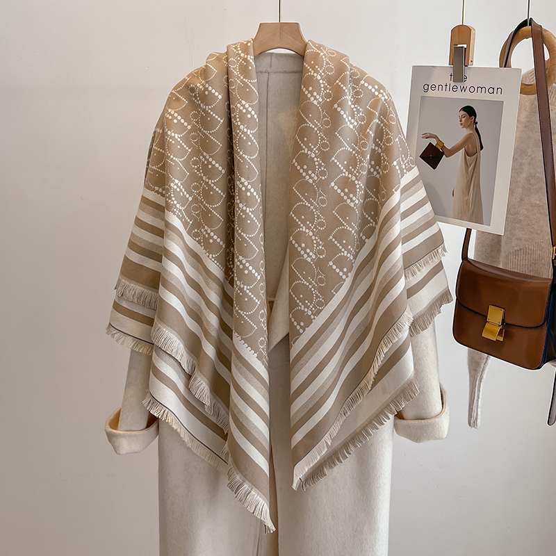 Woven Scarf Blanket - Elegant Striped Design Scarf Imitation Cashmere