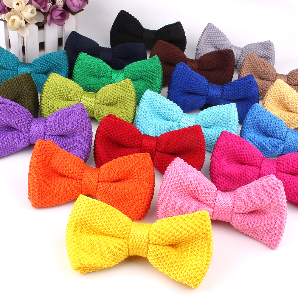 Bow Tie Pre Tied - New Men Solid Knitted Bowtie Bow