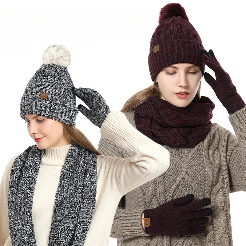 Infinity Scarf Knit - Women Winter 3Pcs Fleece Lined Knit