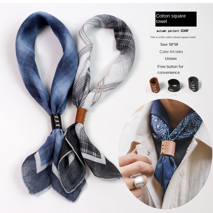 Scarf Silk Square - Men's Square Scarf with Buttons Cotton