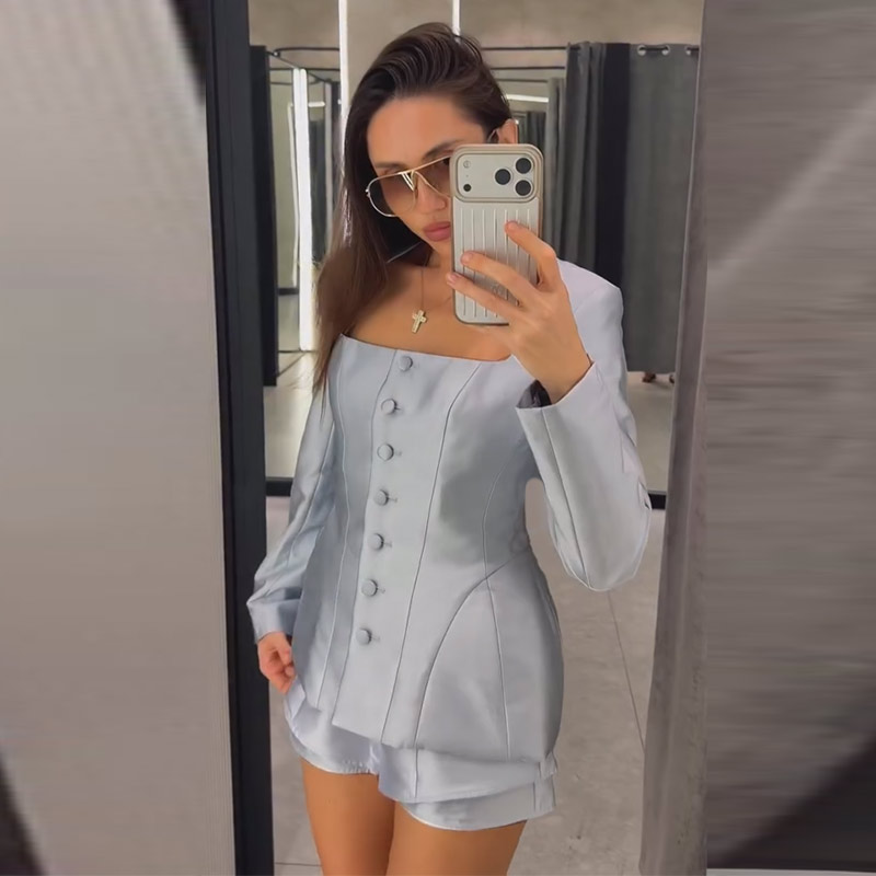 Pocket Square Set - Casual Button Jacket Shorts Suit Women