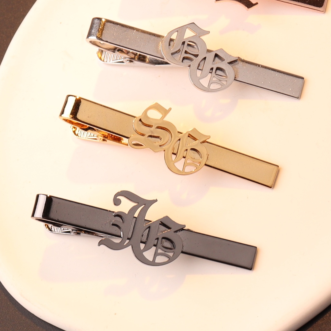 Tie Clip Silver - Custom Name Initials Tie Clip for