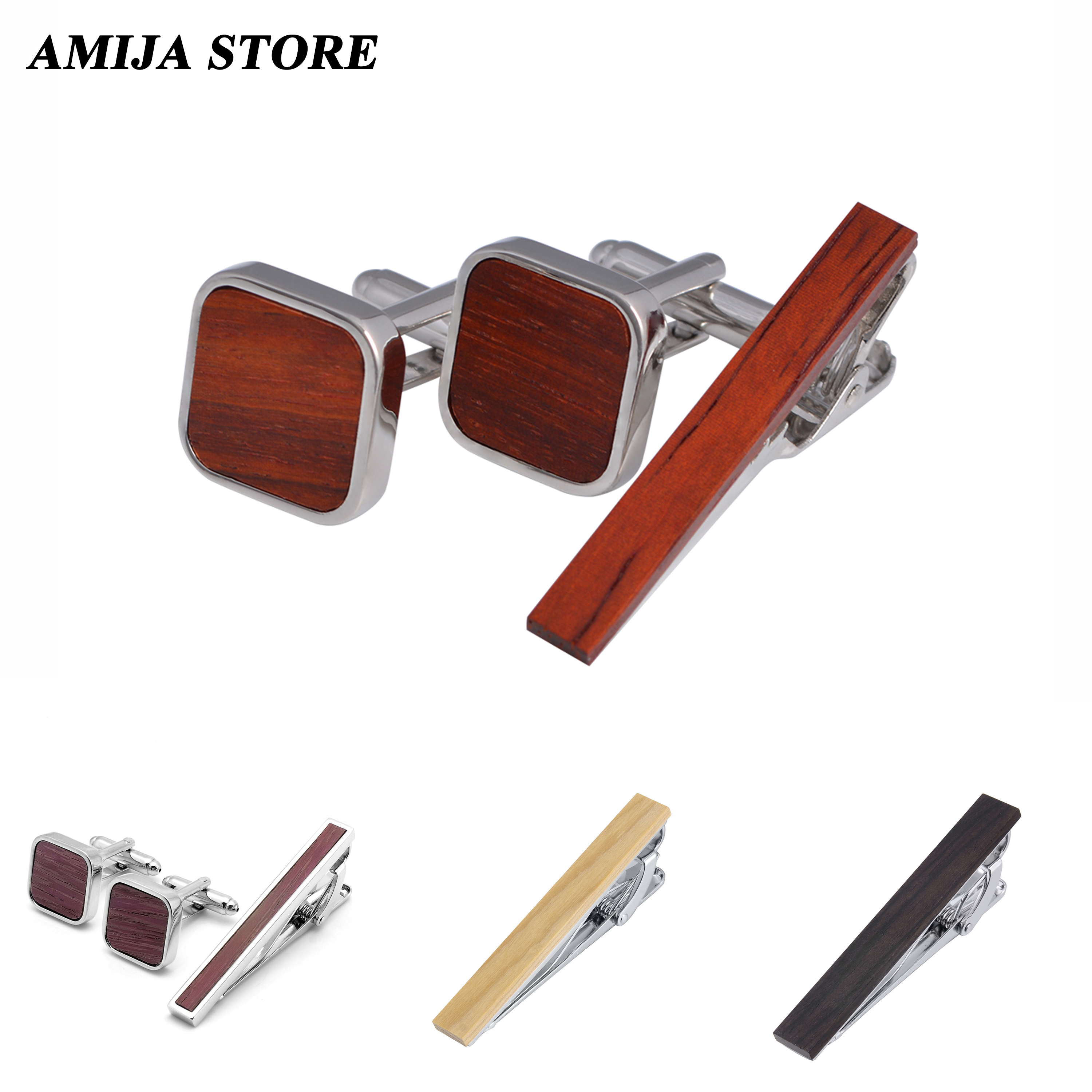 Tie Bar Set Gift - High Quality Wooden Cufflinks Tie Clip