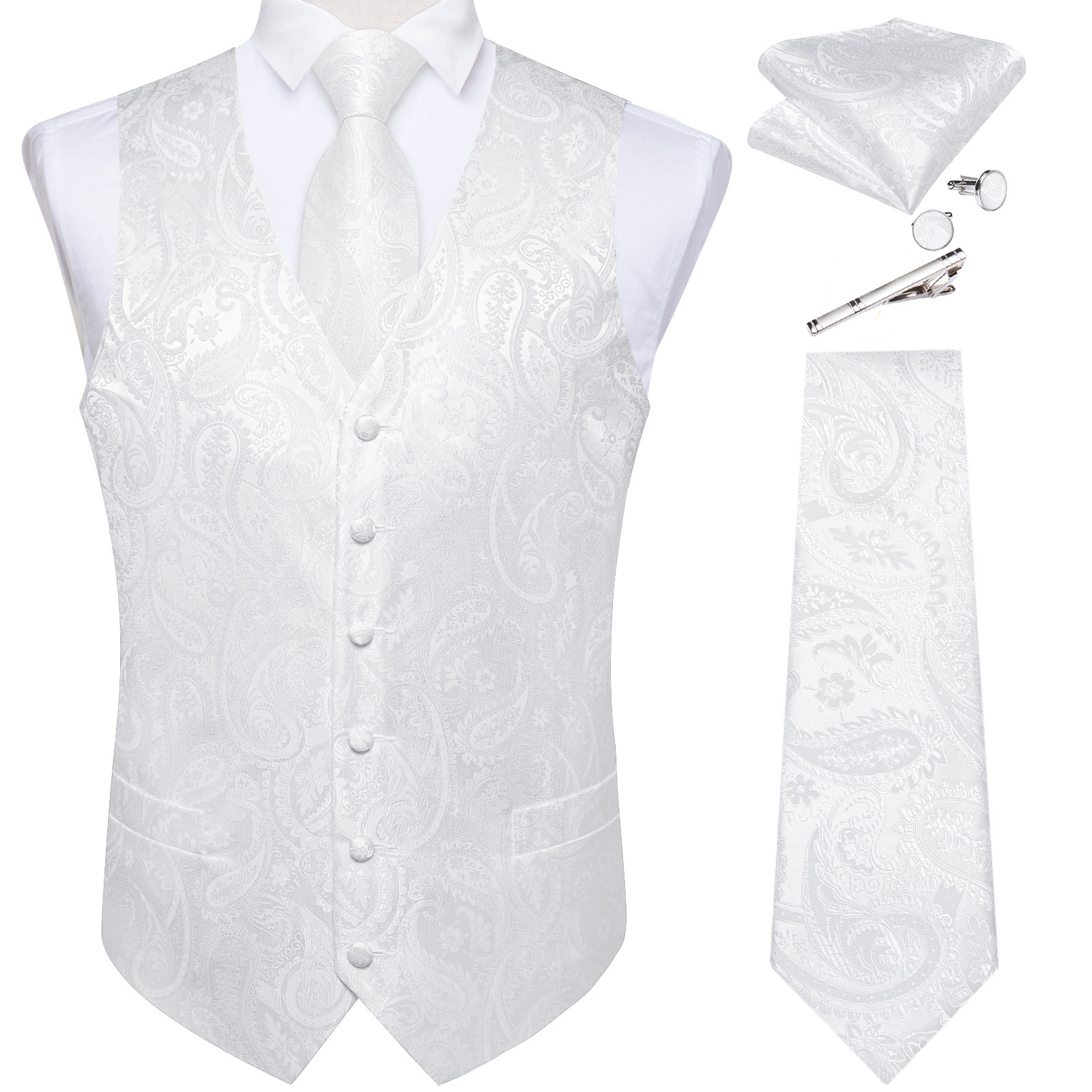 Pocket Square Set - Pure White Wedding Vest for Man