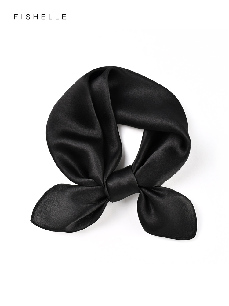 Scarf Silk Square - Solid color black pure silk scarf