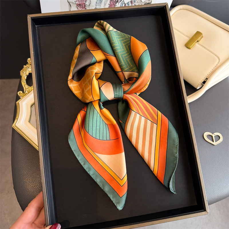 Ascot Neck Scarf - 2026 New Geometry Print Silk Square
