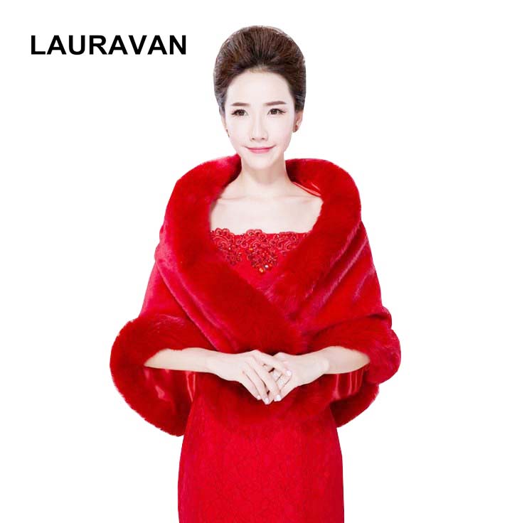 Stole Wedding Shawl - Red Bridal Wraps Winter Faux Fur