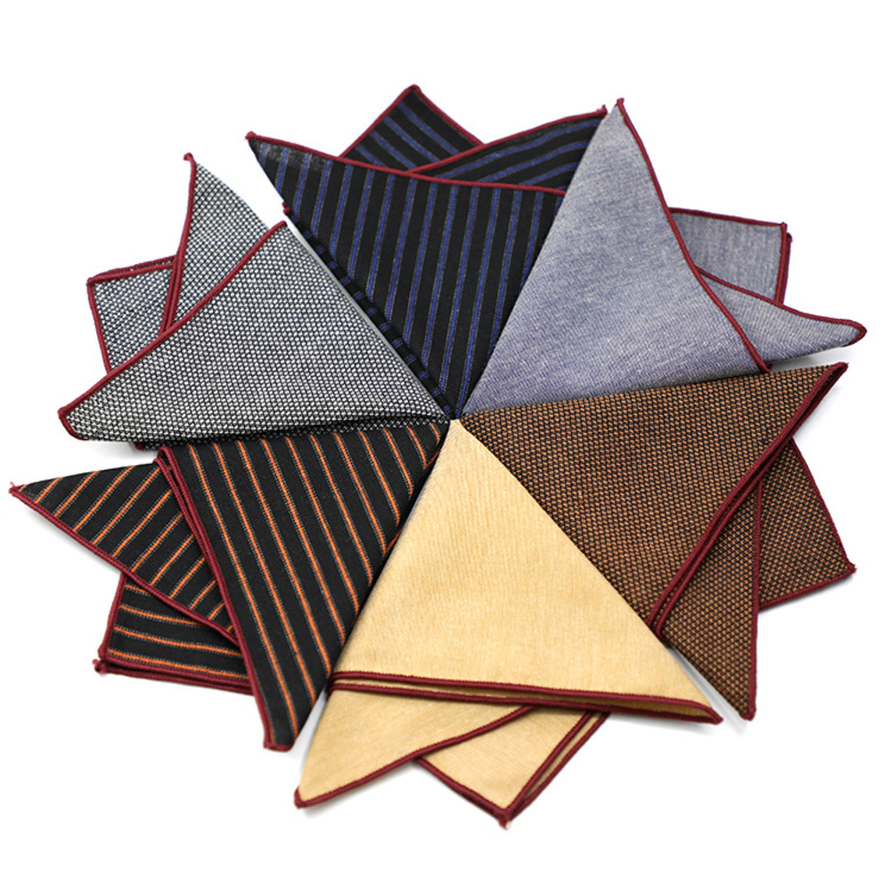 Solid Striped Brown Pocket Squ - Handkerchief Cotton Men 评论和价格