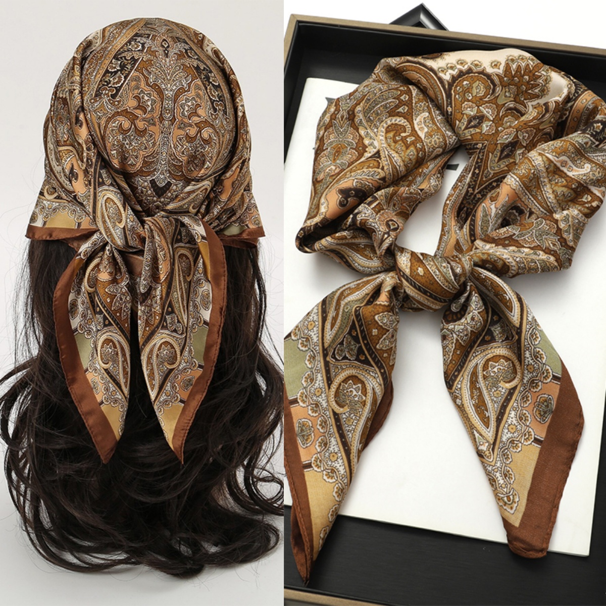 Bohemian Style Print Luxury Br - Silk Neck Scarf 评论和价格