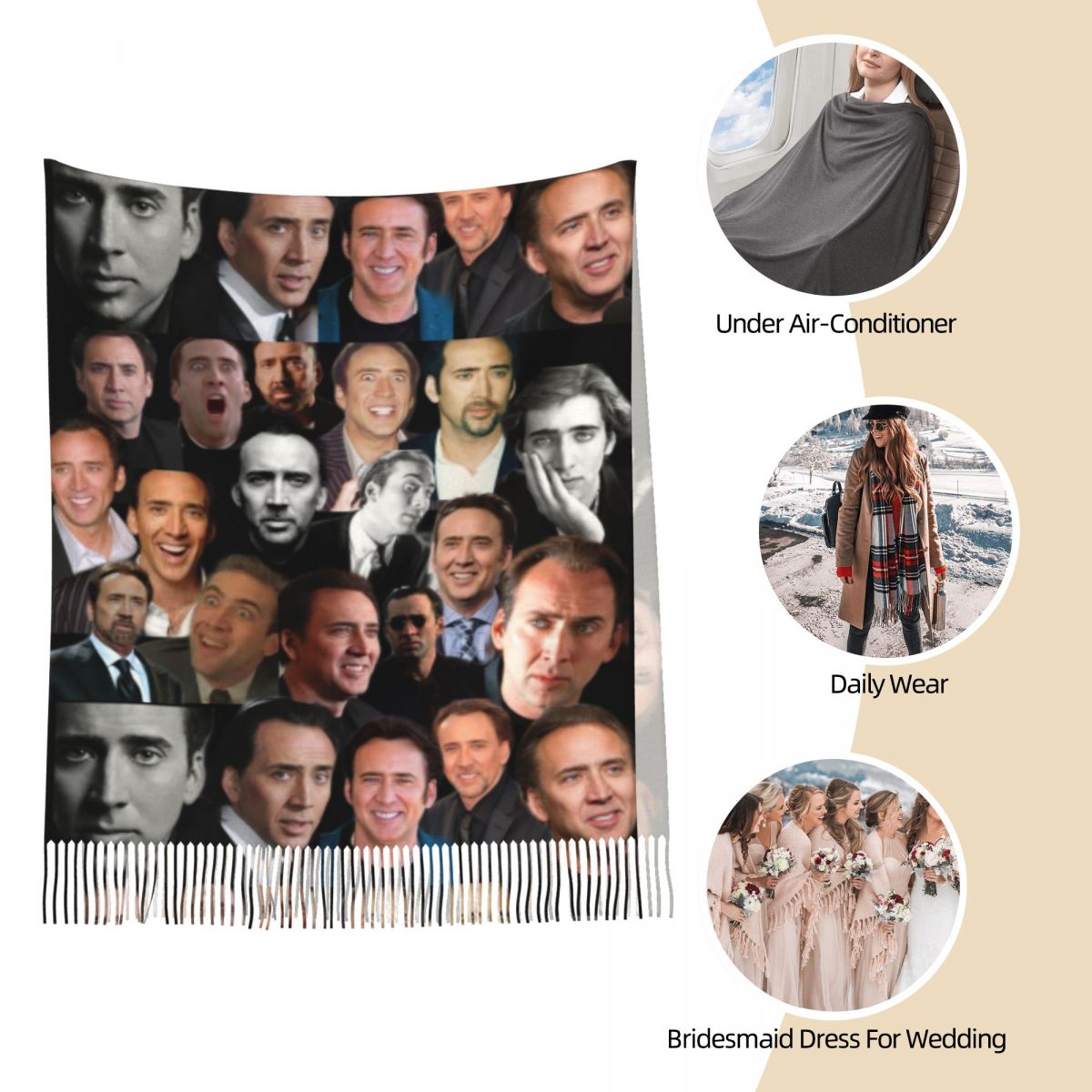 Nicolas Cage Colllage Shawl Wr - Pashmina Wrap Large 评论和价格