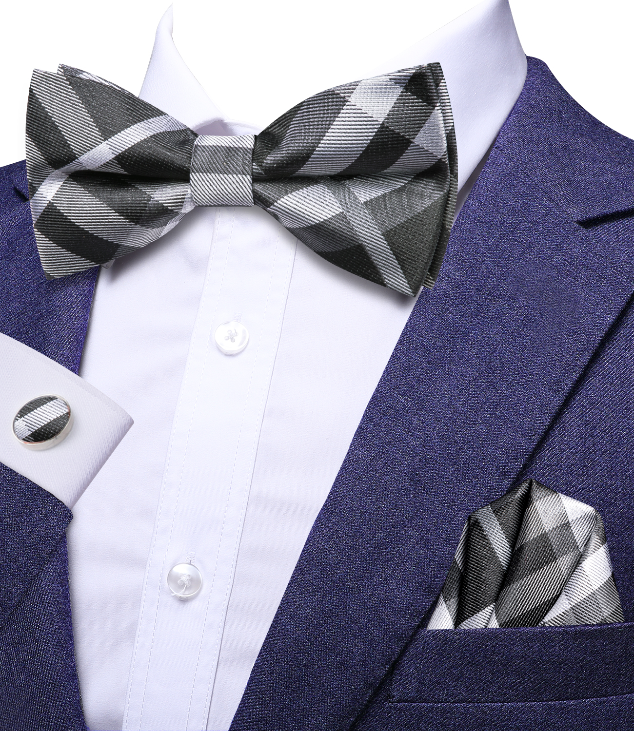Hi-Tie Grey Plaid Jacquard Pre - Bow Tie Pre Tied 评论和价格