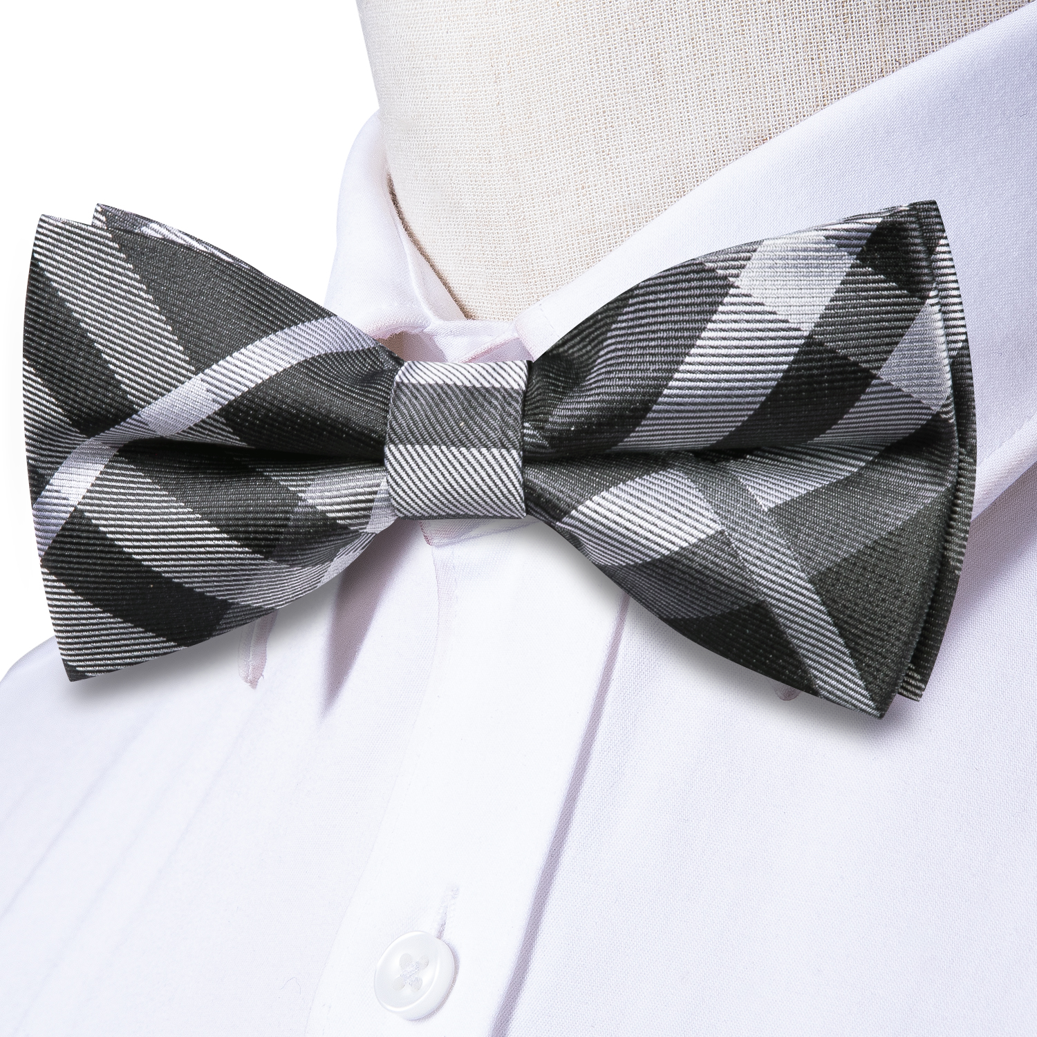 Hi-Tie Grey Plaid Jacquard Pre - Bow Tie Pre Tied 评论和价格