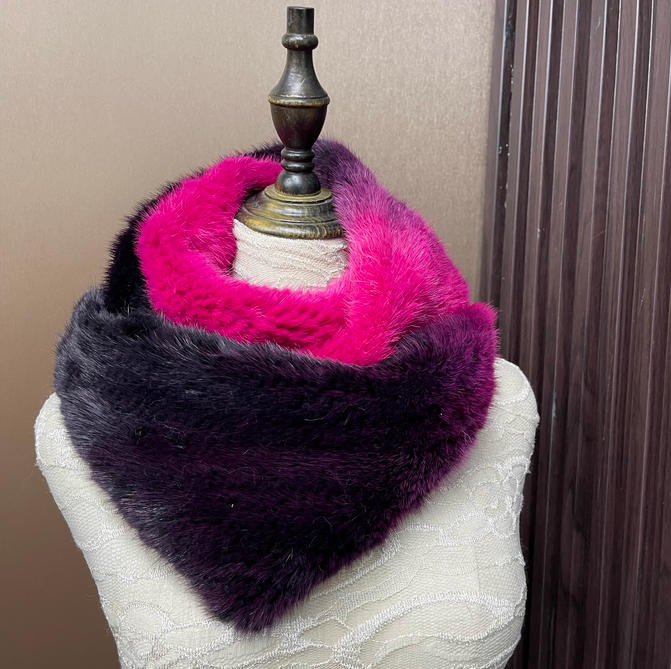 Ombre Color Genuine Mink Fur S - Infinity Scarf Knit 评论和价格
