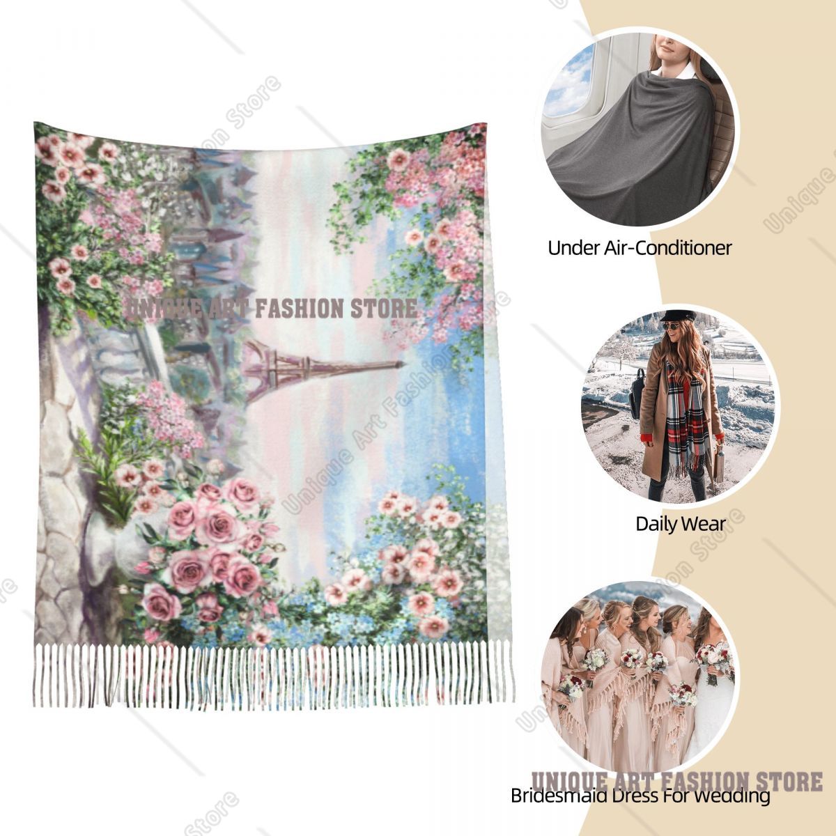 Oil Painting France Paris Eiff - Pashmina Wrap Large 评论和价格