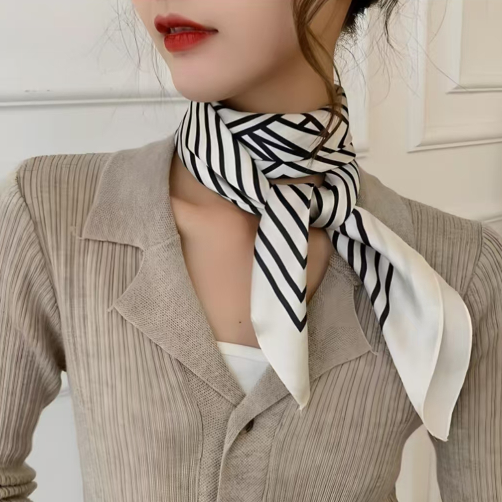 Fashion Square 70cm Black and  - Silk Tie Striped 评论和价格