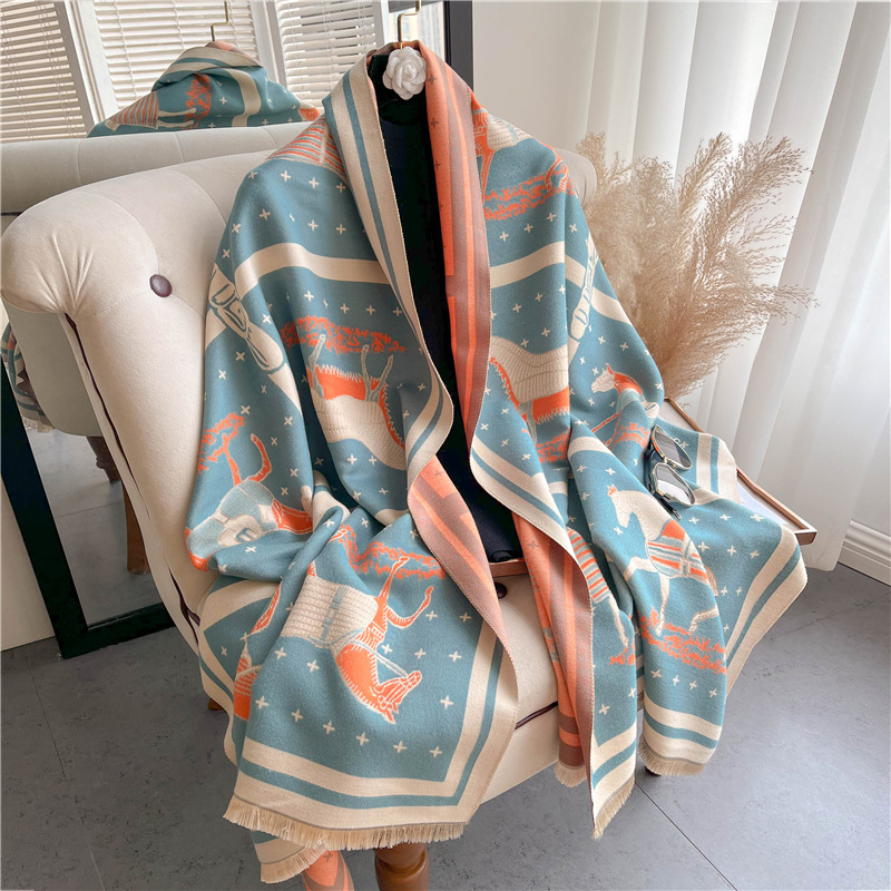 Luxury Horse Print Thick Cashm - Woven Scarf Blanket 评论和价格
