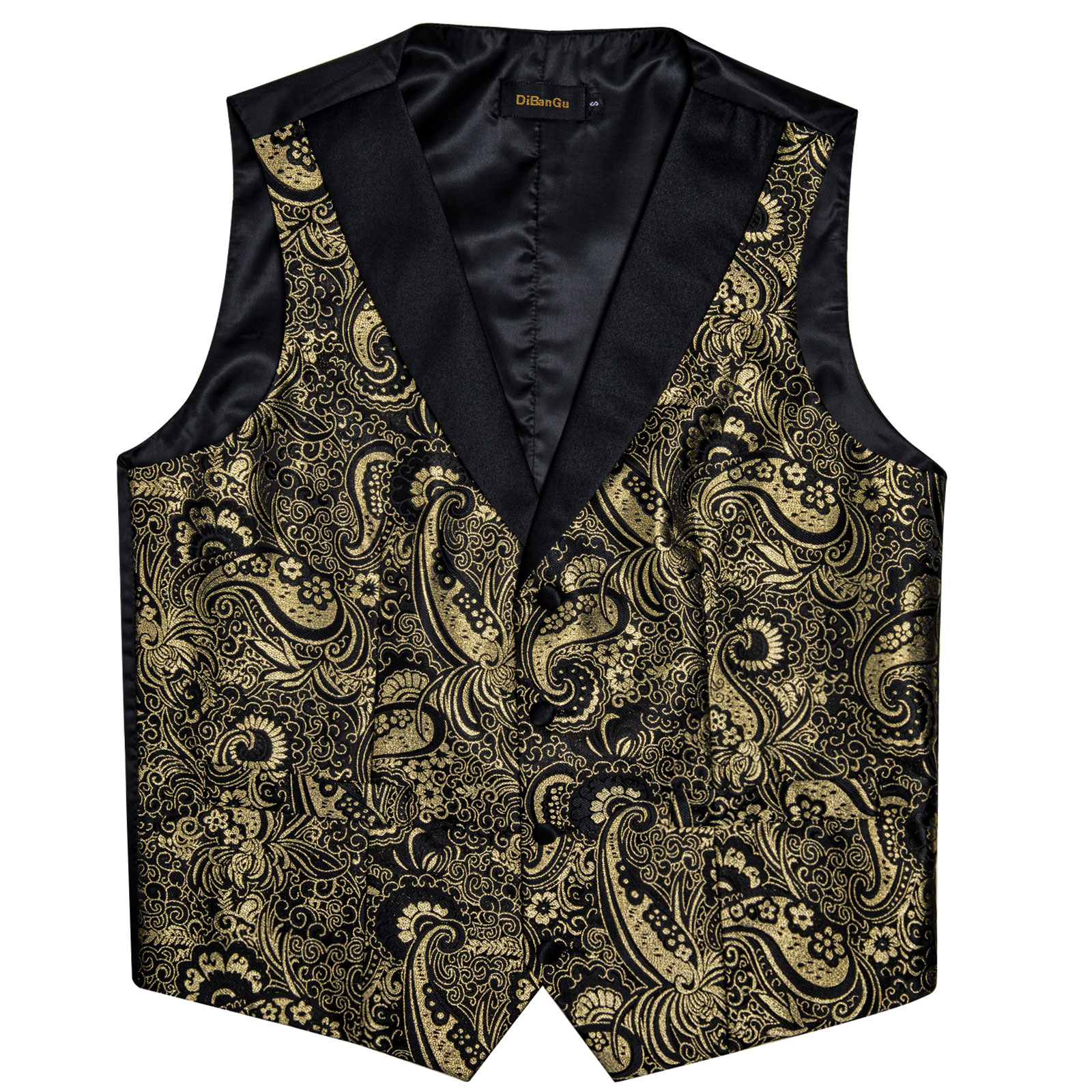 Black Gold Paisly Vest Suit Se - Pocket Square Set 评论和价格