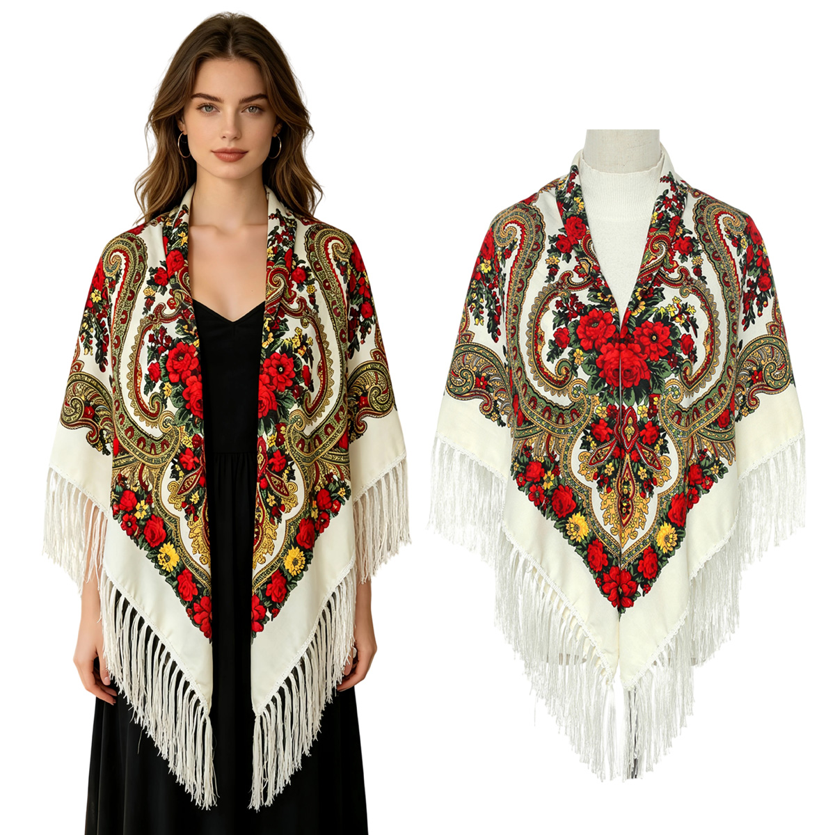 130cm New Russian Square Scarf - Woven Scarf Blanket 评论和价格
