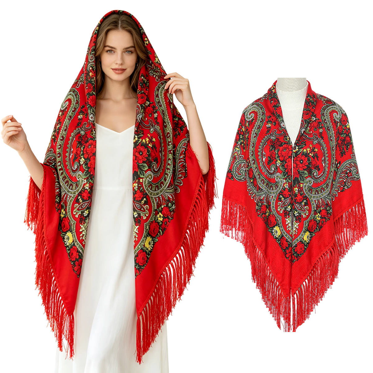 130cm New Russian Square Scarf - Woven Scarf Blanket 评论和价格