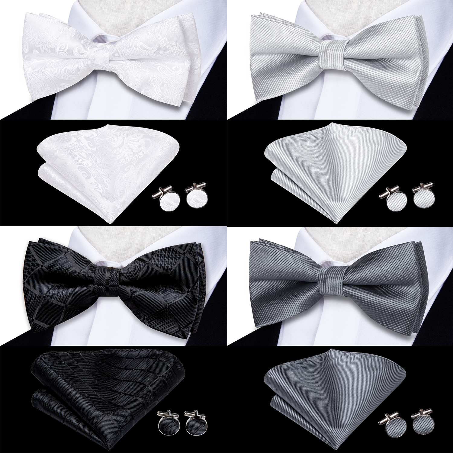 Hi-Tie Mens Bow Tie Hanky Cuff - Bow Tie Pre Tied 评论和价格