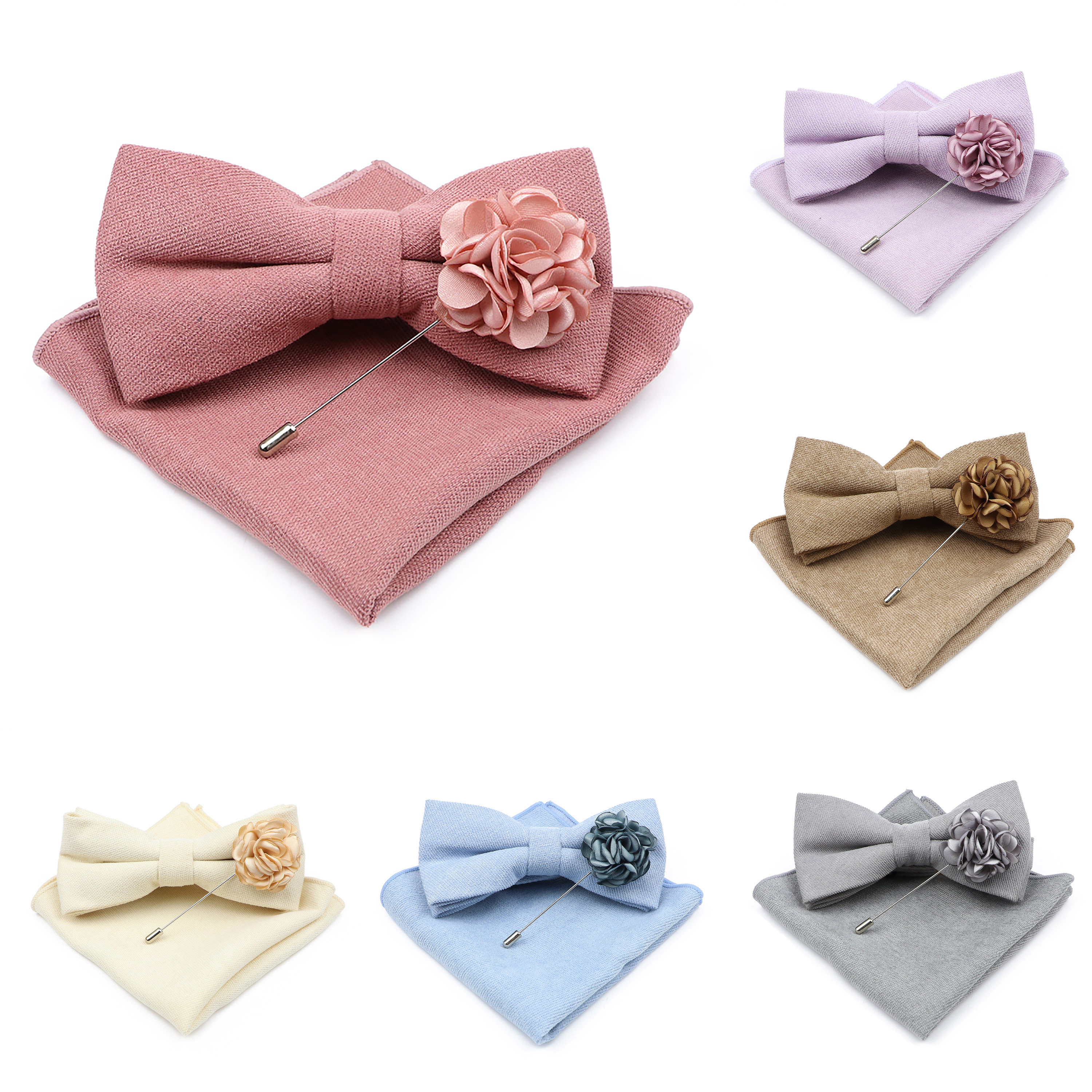 Mens Solid Color Cotton Bowtie - Handkerchief Cotton Men 评论和价格