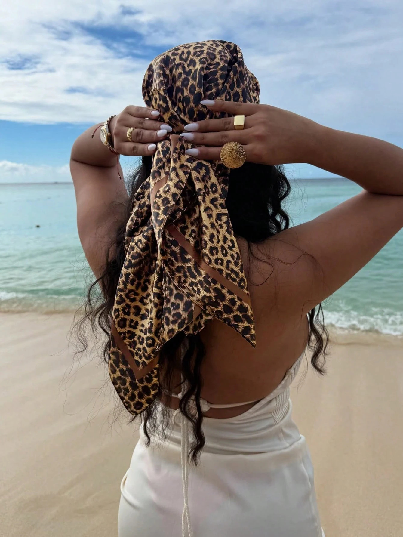 90cm Leopard Print Neckerchief - Scarf Silk Square 评论和价格