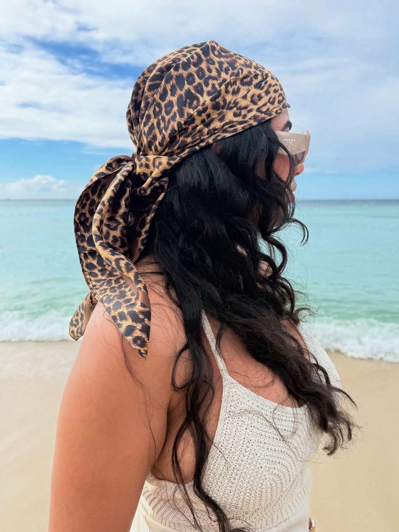 90cm Leopard Print Neckerchief - Scarf Silk Square 评论和价格