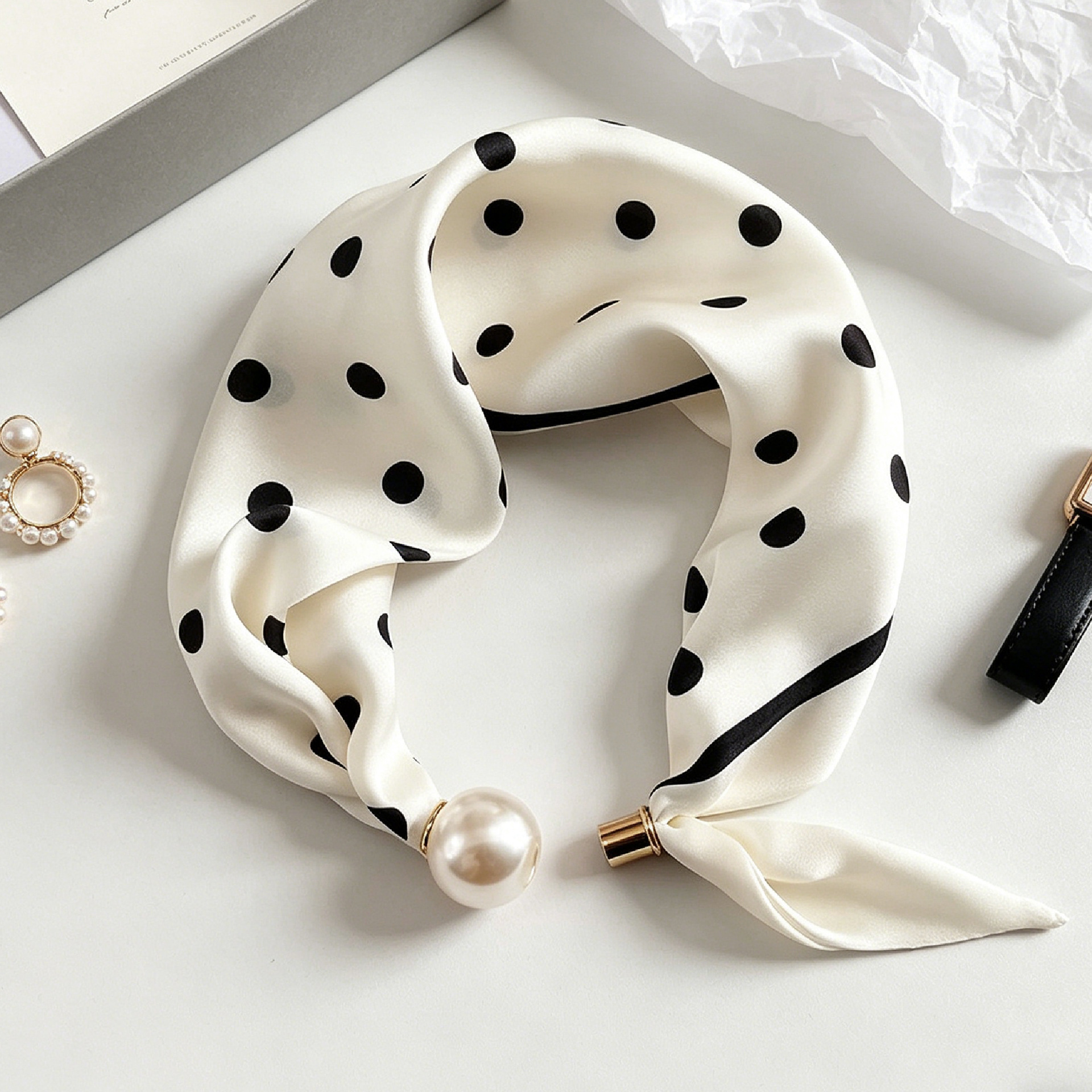 Elegant Chic Pearl Stripe Scar - Ascot Neck Scarf 评论和价格