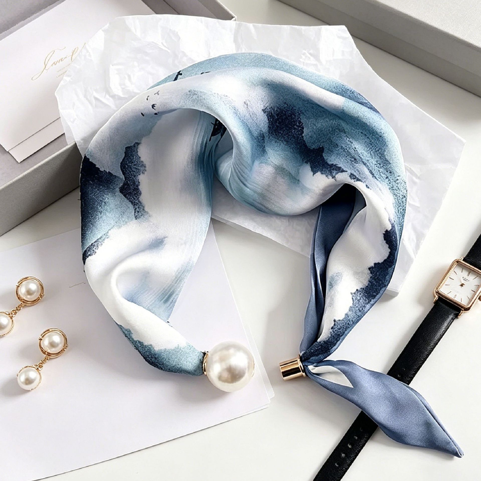 Elegant Chic Pearl Stripe Scar - Ascot Neck Scarf 评论和价格