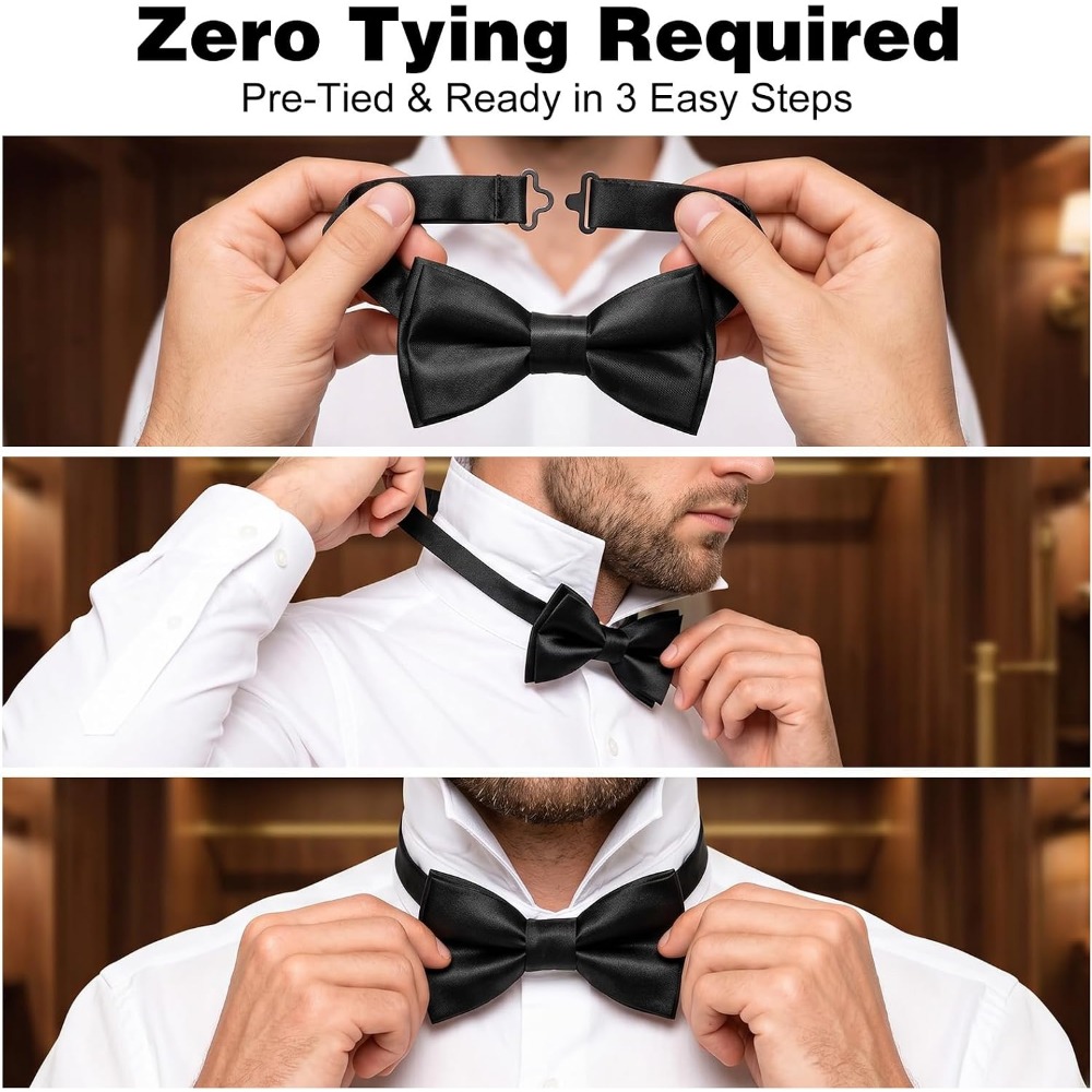 2-Piece Black Bow Ties, Pre-Ti - Bow Tie Pre Tied 评论和价格