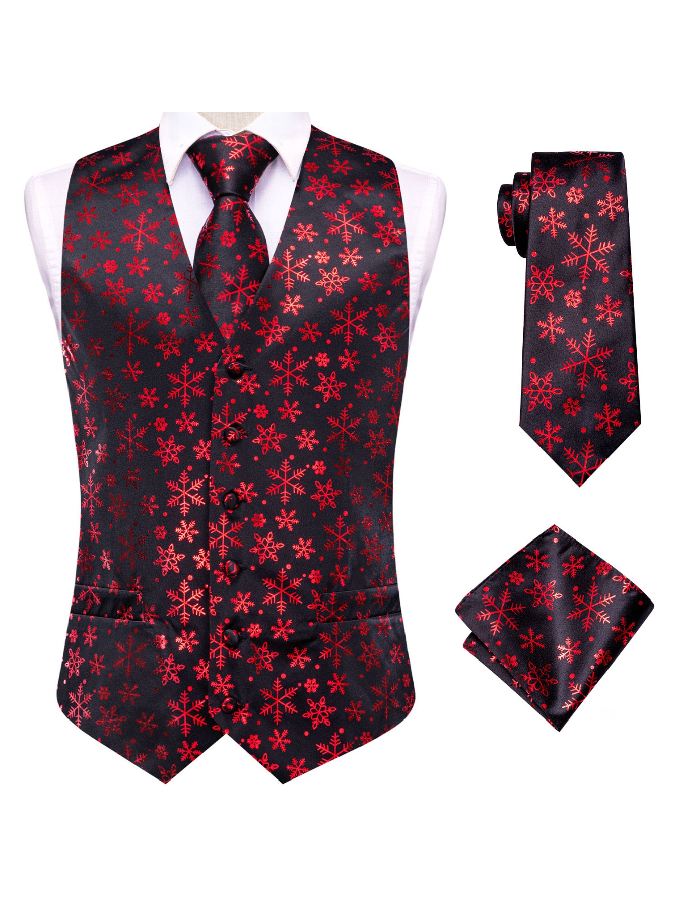 Red Men Vest Three-Piece Suit  - Pocket Square Set 评论和价格