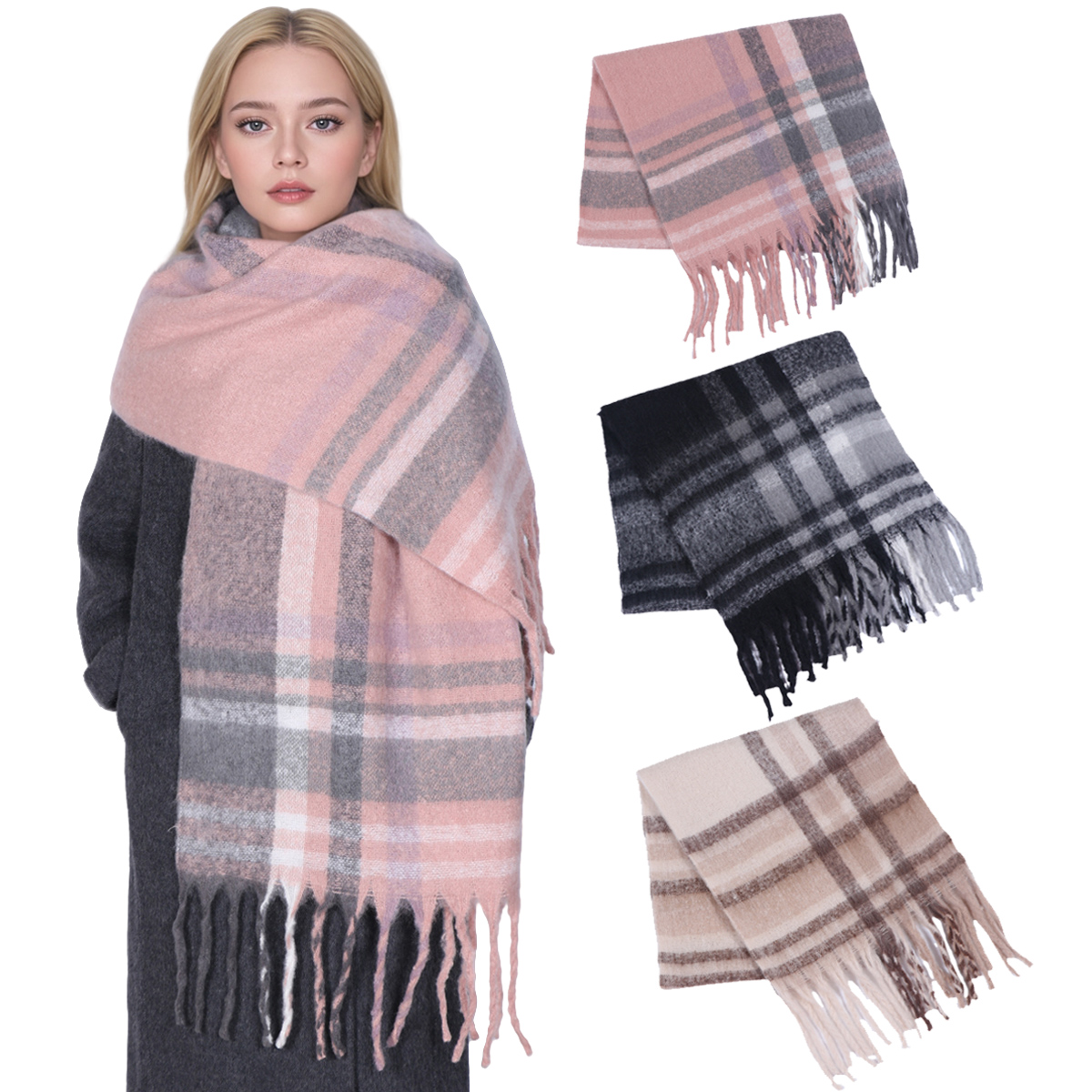 Winter Thick Stripe Cashmere S - Muffler Men Wool 评论和价格