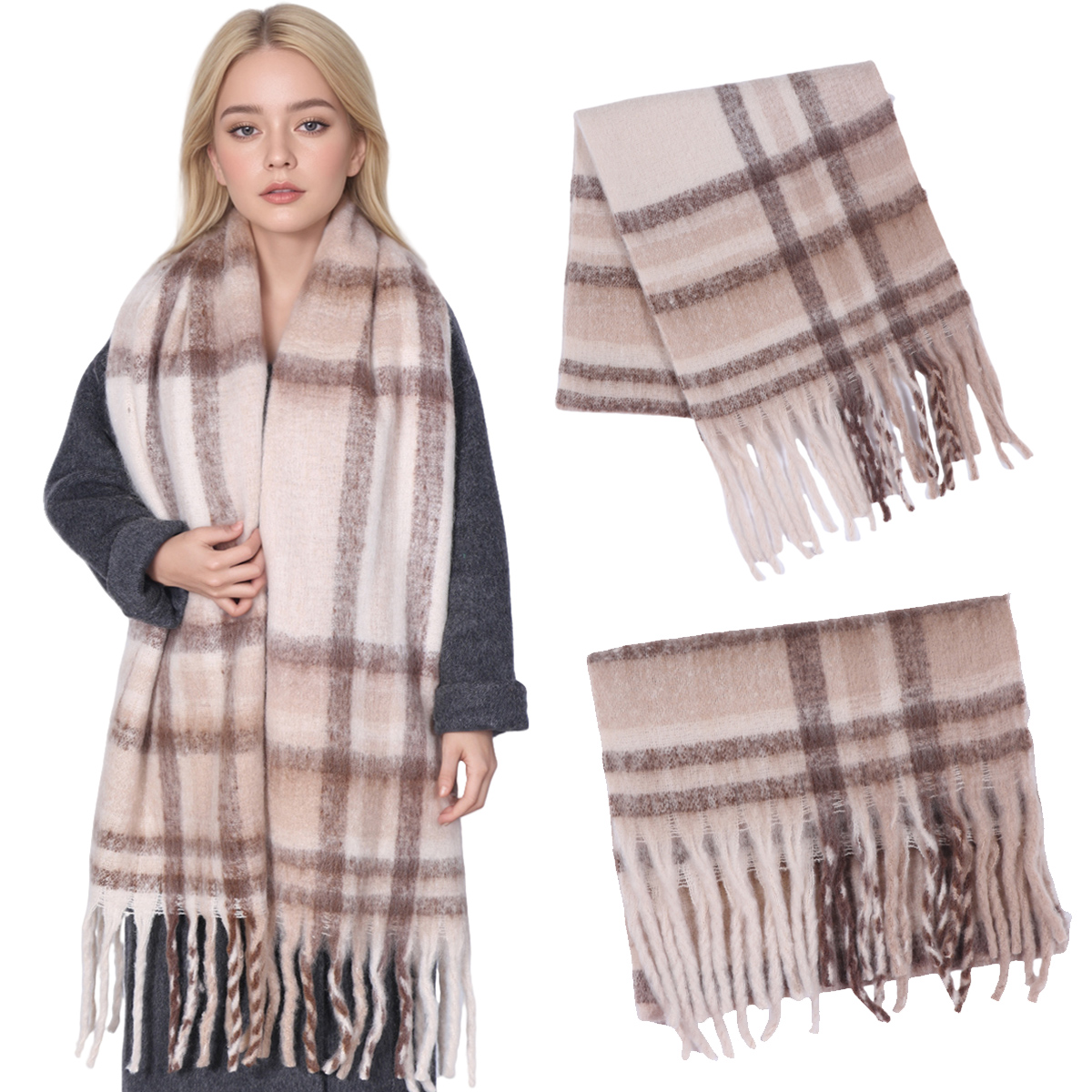 Winter Thick Stripe Cashmere S - Muffler Men Wool 评论和价格