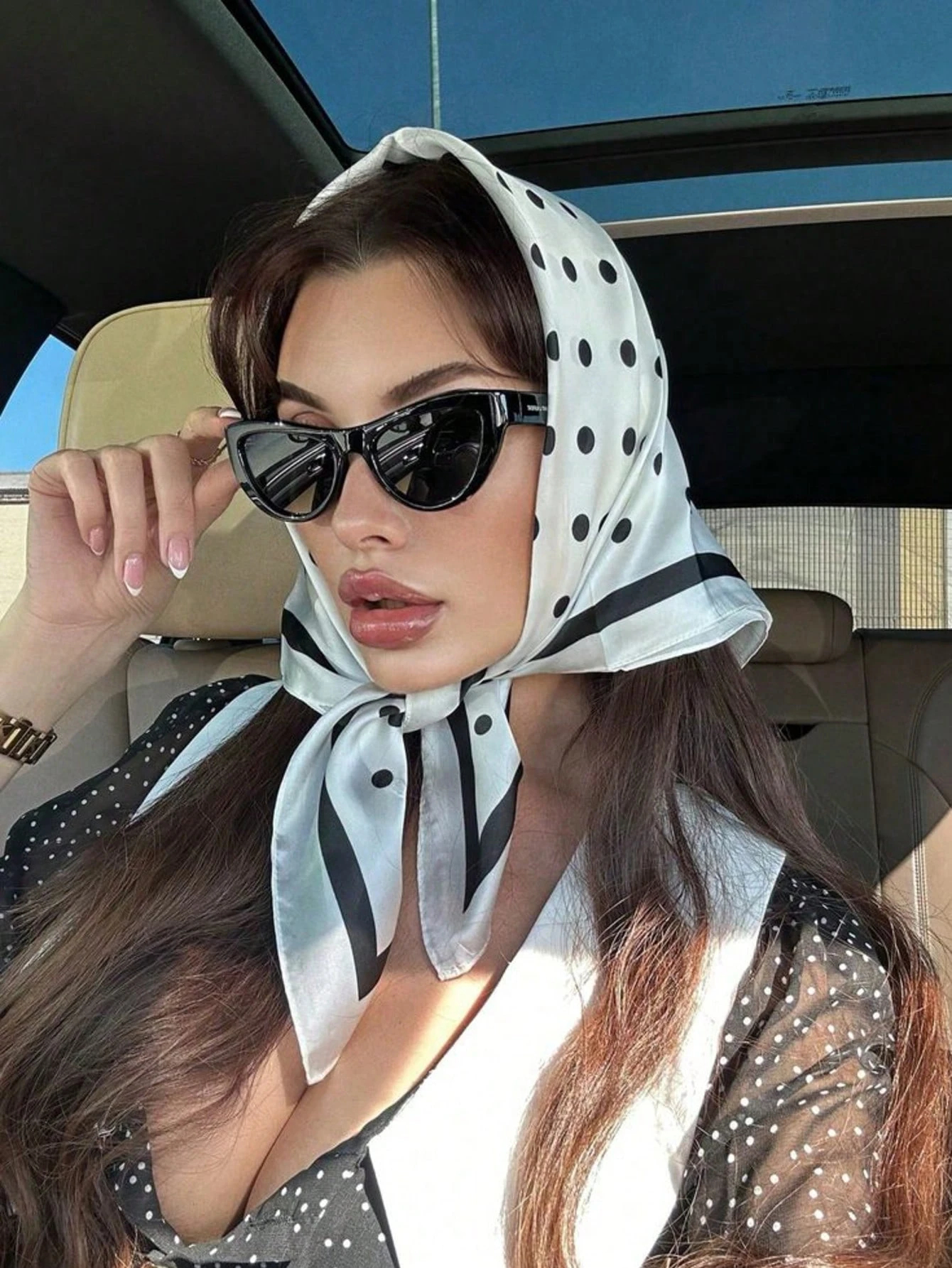 Lady Hair Dot Scarf Female Sil - Scarf Silk Square 评论和价格