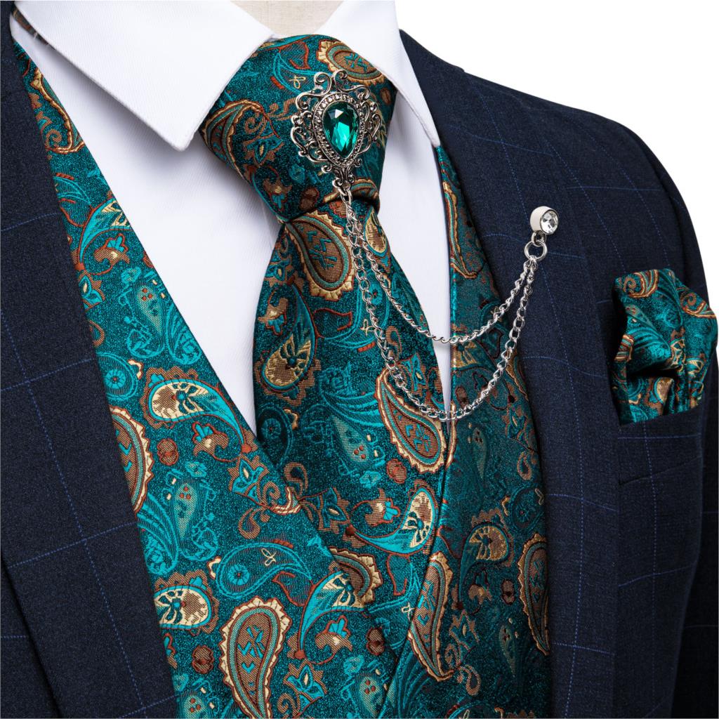 New Teal Green Paisley Formal  - Pocket Square Set 评论和价格