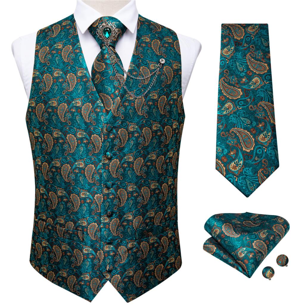 New Teal Green Paisley Formal  - Pocket Square Set 评论和价格